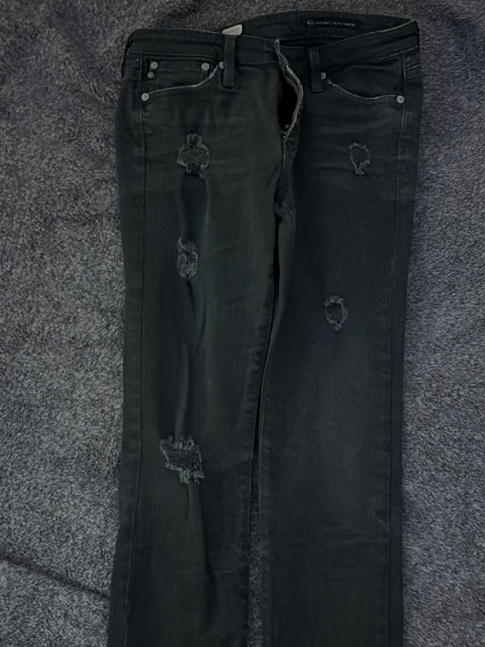 AG Adriano Goldschmied Women’s Slim Straight Black Distressed Jeans